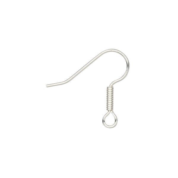 Ear wire, silver-finished brass and stainless steel, 19mm fishhook with 6x2mm coil and open loop, 21 gauge. Sold per pkg of 25 pairs. image number 0