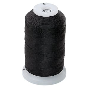 Thread, Purely Silk™, 3-ply, black, size O. Sold per 600-yard spool.