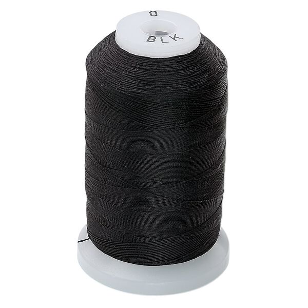 Thread, Purely Silk™, 3-ply, black, size O. Sold per 600-yard spool. image number 0