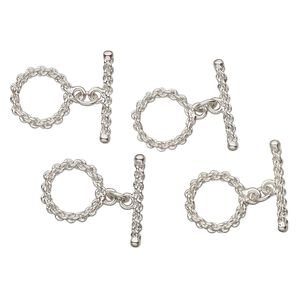Clasp, toggle, silver-finished brass, 18mm twisted round. Sold per pkg of 4.