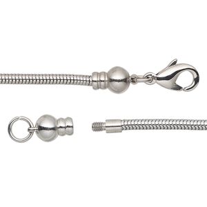Chain 1pkg1 snake, 2.4mm / lobster claw clasp / fits 3.5-6mm hole, Dione® stainless steel 7 inch