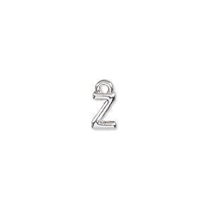 Charm, silver-finished "pewter" (zinc-based alloy), 7.5x5.5mm alphabet letter Z. Sold per pkg of 2.
