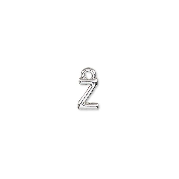 Charm, silver-finished "pewter" (zinc-based alloy), 7.5x5.5mm alphabet letter Z. Sold per pkg of 2. image number 0