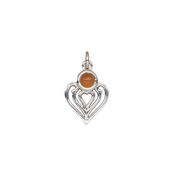 Drop, antiqued sterling silver and carnelian (dyed/heated), 14x11mm single-sided heart. Sold individually. image number 0