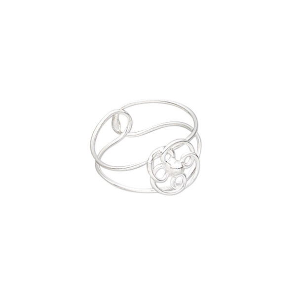 Ring, silver-plated brass, 8mm wide with 8mm flower, adjustable. Sold individually. image number 0