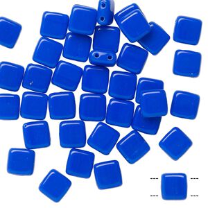 Bead, Preciosa, Czech pressed glass, opaque light blue, 6x6mm flat square with (2) 0.7mm holes. Sold per pkg of 40.