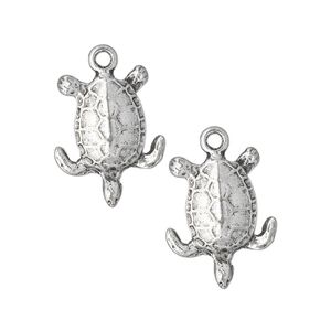 Charm, antiqued pewter (tin-based alloy), 18x15mm single-sided turtle. Sold per pkg of 2.