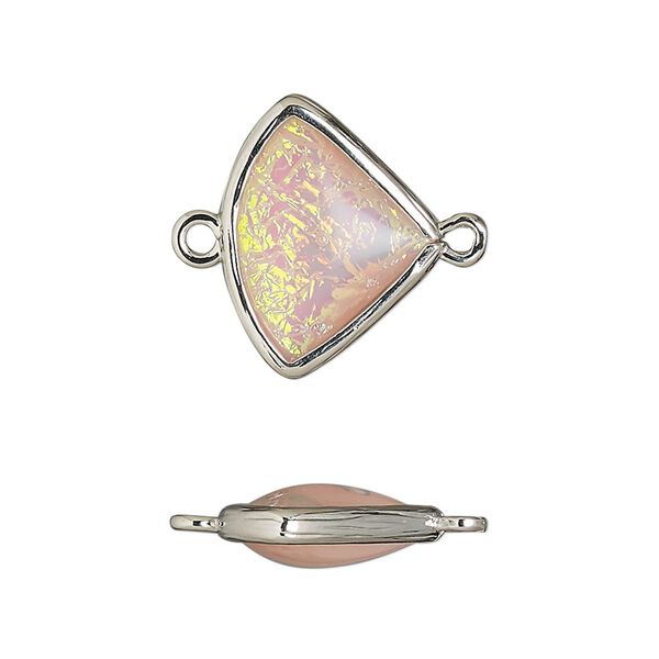 Link, Opalized Ice™, "opal" (resin) and imitation rhodium-finished brass, opaque light pink, 19x15mm double-sided fan. Sold per pkg of 4. image number 0