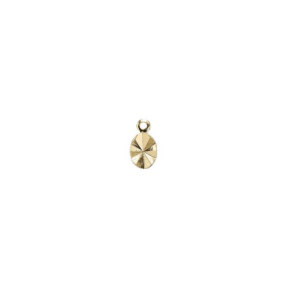Drop, gold-plated brass, 6x4mm double-sided diamond-cut oval. Sold per pkg of 100. image number 0