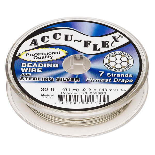 Beading wire, Accu-Flex®, nylon and .925 sterling silver, clear, 7 strand, 0.019-inch diameter. Sold per 30-foot spool. image number 0