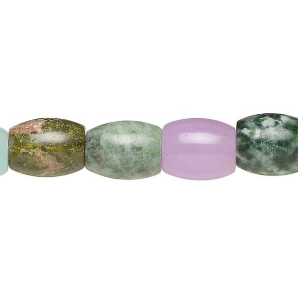 Multi-gemstone / glass 1pkg1, barrel bead 15 inch 10x8mm-11x9mm image number 0