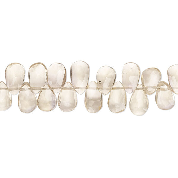 Champagne quartz 1pkg1, hand-cut top-drilled faceted puffed teardrop bead 8 inch graduated 6x4mm-9x7mm image number 0