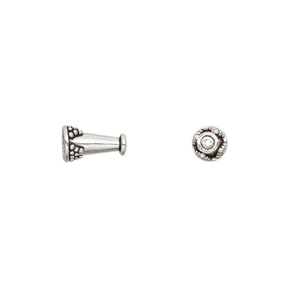 Cone, antiqued sterling silver, 9x5mm beaded with 3mm inside diameter. Sold per pkg of 2. image number 0