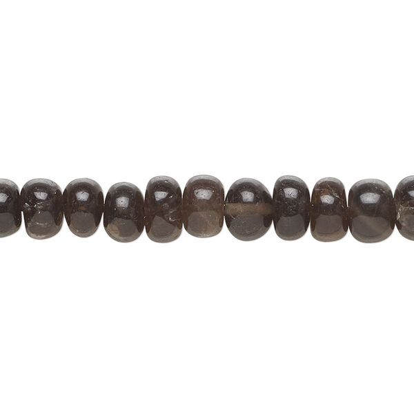 Bead, smoky quartz (heated/irradiated), dark, 6x4mm-7x5mm hand-cut rondelle, B grade, Mohs hardness 7. Sold per 14-inch strand, approximately 85 beads. image number 0