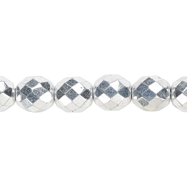 Bead, Czech fire-polished glass, metallic silver, 10mm faceted round. Sold per pkg of 600 (1/2 mass). image number 0