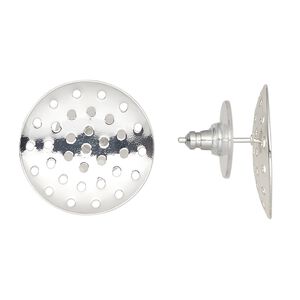 Earstud 1pkg10, 20mm perforated disc / comfort clutch earnut, silver-finished brass / acrylic clear 5 pair