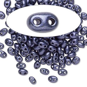 Seed bead, Preciosa Twin™ Czech glass, pkg/10g, 5x2.5mm oval, opaque eggplant terra pearl black, (28928).