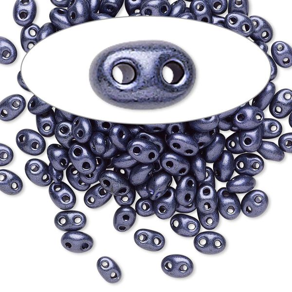 Seed bead, Preciosa Twin™ Czech glass, pkg/10g, 5x2.5mm oval, opaque eggplant terra pearl black, (28928). image number 0