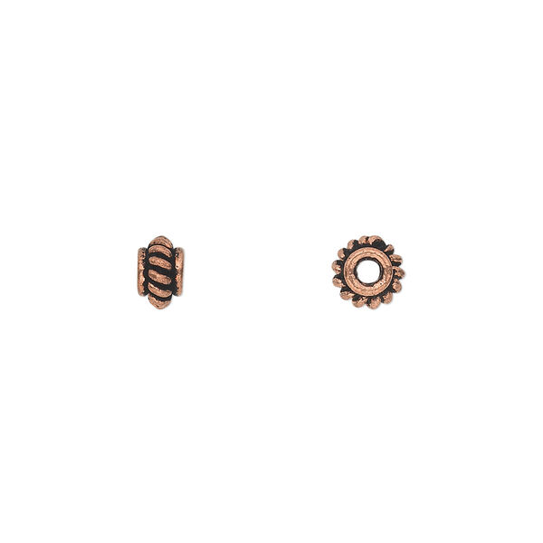 Bead, antique copper-plated copper, 6x4mm rondelle with rope pattern. Sold per pkg of 40. image number 0