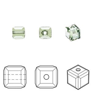 Bead 6pk peridot, Crystal Passions® 6mm cube 5601