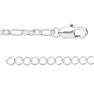 Chain 1pkg2 silver-plated figaro, 4mm / lobster claw clasp, brass 7.5 inch