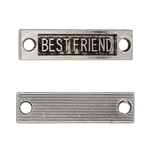 Link, antique silver-finished "pewter" (zinc-based alloy), 34x9mm single-sided curved flat rectangle with "BEST FRIEND." Sold per pkg of 2.