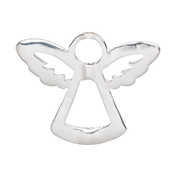 Bead frame, silver-finished "pewter" (zinc-based alloy), 35x28mm angel, fits up to 6mm and 8mm bead. Sold per pkg of 2. image number 0