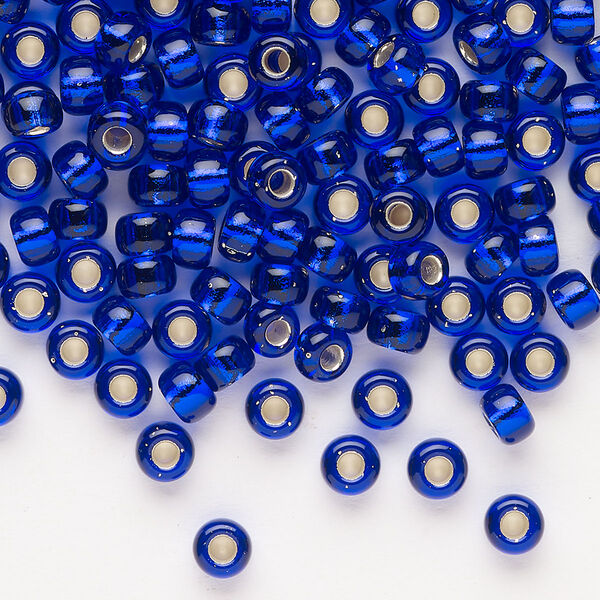Seed bead, Miyuki, glass, pkg/250g, #6 rocaille, transparent silver-lined cobalt, (RR-151S). image number 0