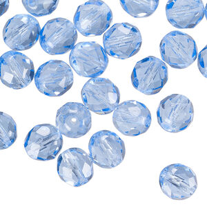 Bead 1pkg50 Czech fire-polished glass, transparent ice blue, 8mm faceted round.