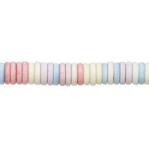 Bead, porcelain, opaque matte multicolored, 6.5x1.5mm heishi. Sold per 8-inch strand, approximately 100 to 120 beads.