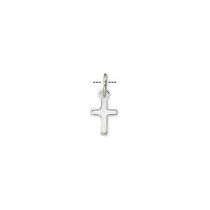 Drop, sterling silver, 7x5mm cross. Sold per pkg of 10.