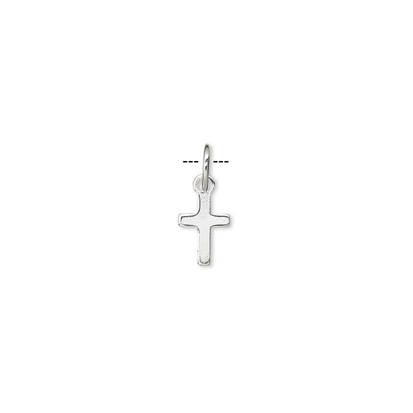 Drop, sterling silver, 7x5mm cross. Sold per pkg of 10. image number 0