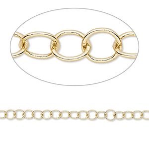 Chain 1pkg1 cable, 3mm round, gold-finished brass 50 foot unfinished