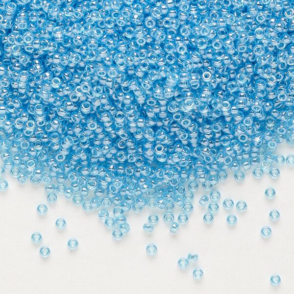 Seed bead, Miyuki, glass, pkg/250g, #15 rocaille, translucent luster ocean blue, (RR-321D). image number 0