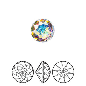 Round stone 1pk crystal foil back AB, Crystal Passions® 12mm brilliant round rhinestone chaton 1400