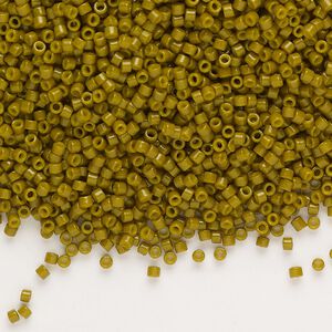Seed bead, Delica®, glass, pkg/7.5g, #11 round, Duracoat® opaque outside dyed Spanish olive (DB-2141).