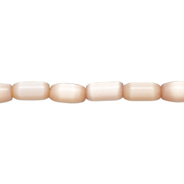Bead, cat's eye glass (fiber optic glass), peach, 9x5mm-10x6mm barrel. Sold per 14-inch strand, approximately 40 beads. image number 0