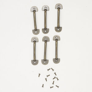 Drawer pull handle 1pkg6, antique brass-finished steel and "pewter" (zinc-based alloy), 2x1/2 inches.