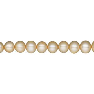Pearl, cultured freshwater (dyed), apricot, 5-6mm semi-round, C- grade, Mohs hardness 2-1/2 to 4. Sold per 16-inch strand.