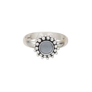 Ring, antiqued sterling silver, 3.5mm wide with beaded rim and 6mm round glue-in setting, size 9. Sold individually.