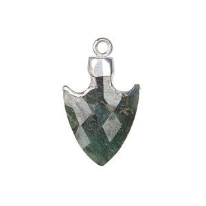 Emerald / copper / sterling silver 1pkg1, silver-plated hand-cut faceted arrowhead drop 20x14mm