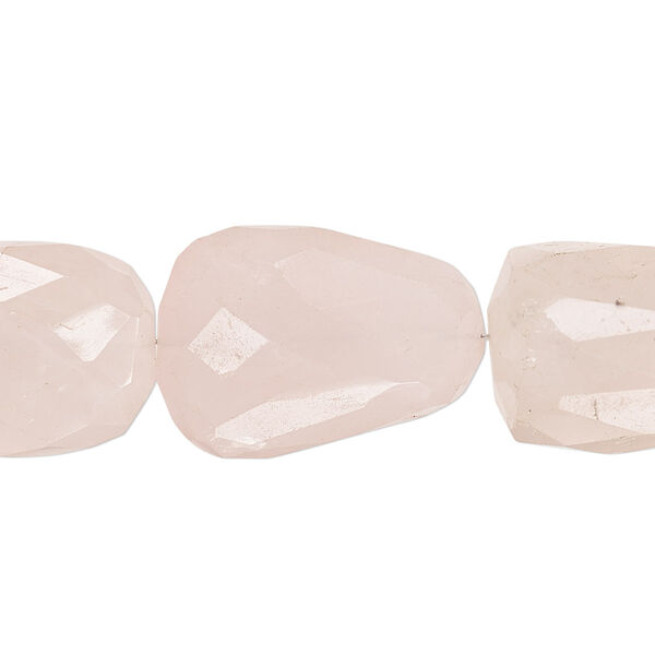 Bead, rose quartz (natural), medium to large hand-faceted nugget, Mohs hardness 7. Sold per 7-inch strand. image number 0
