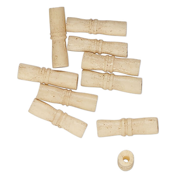 Bead, bone (dyed), tan, 14x4mm-13x3mm tube. Sold per pkg of 10. image number 0