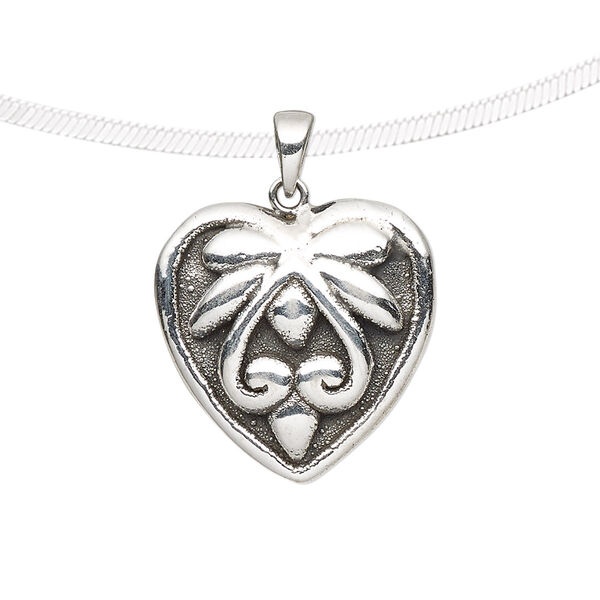 Pendant, antiqued fine silver, electroformed, 21x20.5mm single-sided heart. Sold individually. image number 0