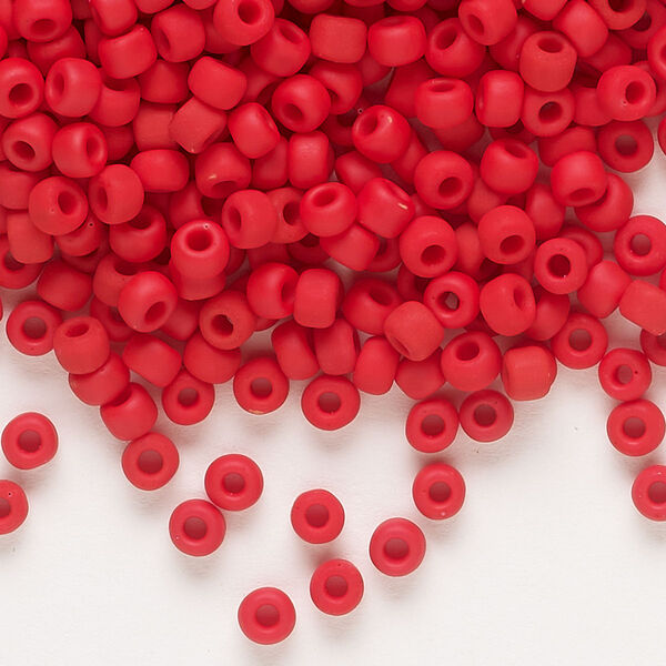 Seed bead, Dyna-Mites™, glass, opaque matte red, #6 round. Sold per 1/2 kilogram pkg. image number 0