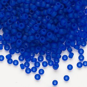 Seed bead, Miyuki, glass, pkg/50g, #8 rocaille, translucent matte cobalt (RR-151F).