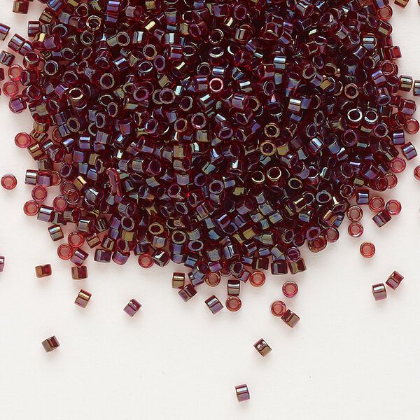 Seed bead, Delica®, glass, pkg/50g, #11 round, translucent ruby-lined luster ruby (DB-0296). image number 0