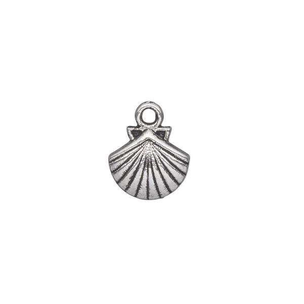 Charm, antique silver-plated "pewter" (zinc-based alloy), 11x11mm single-sided shell. Sold per pkg of 50. image number 0