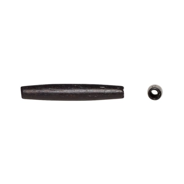 Bead, domestic water buffalo bone (dyed), black, 24x3mm-26x5mm hand-cut hairpipe, Mohs hardness 2-1/2. Sold per pkg of 20. image number 0
