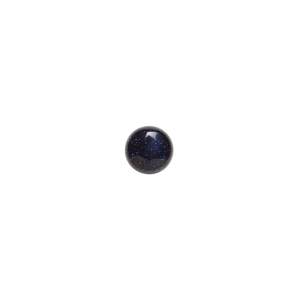 Cabochon, blue goldstone (glass) (man-made), 7mm calibrated round. Sold per pkg of 10. image number 0